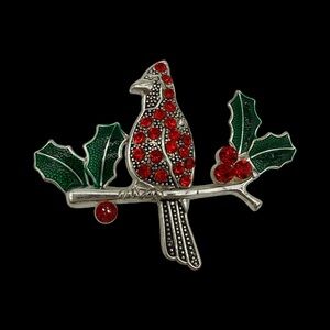 Vintage Cardinal Brooch w/ Rhinestone’s and Holly